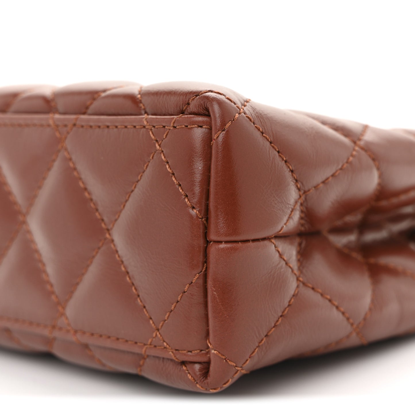 Shiny Aged Calfskin Quilted Nano Kelly Shopper Brown