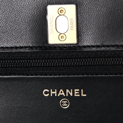 Chanel Lambskin Quilted CC Pearl Crush Wallet on Chain WOC Black 6 of 14
