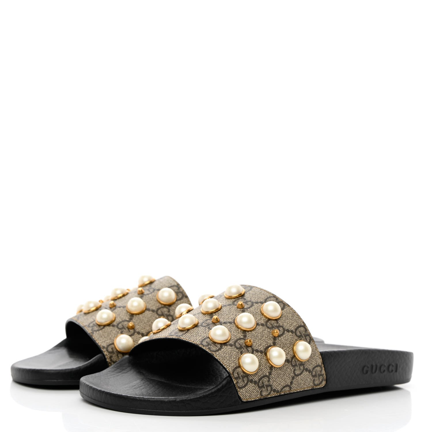 Gucci GG Supreme Monogram Pearls Slide Sandals 40 Beige 3 of 7