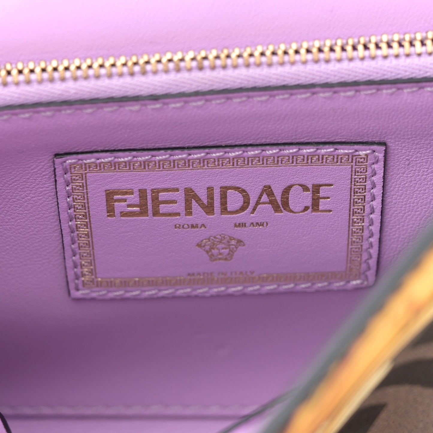 X FENDI Grained Calfskin Fendace La Medusa Medium Top Handle Bag Black Multicolor