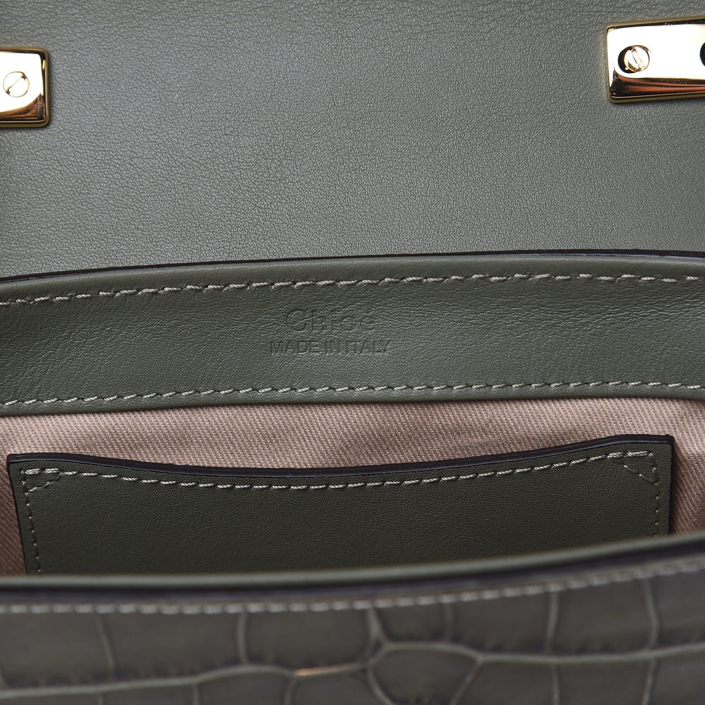 Calfskin Crocodile Embossed Mini C Double Carry Misty Forest