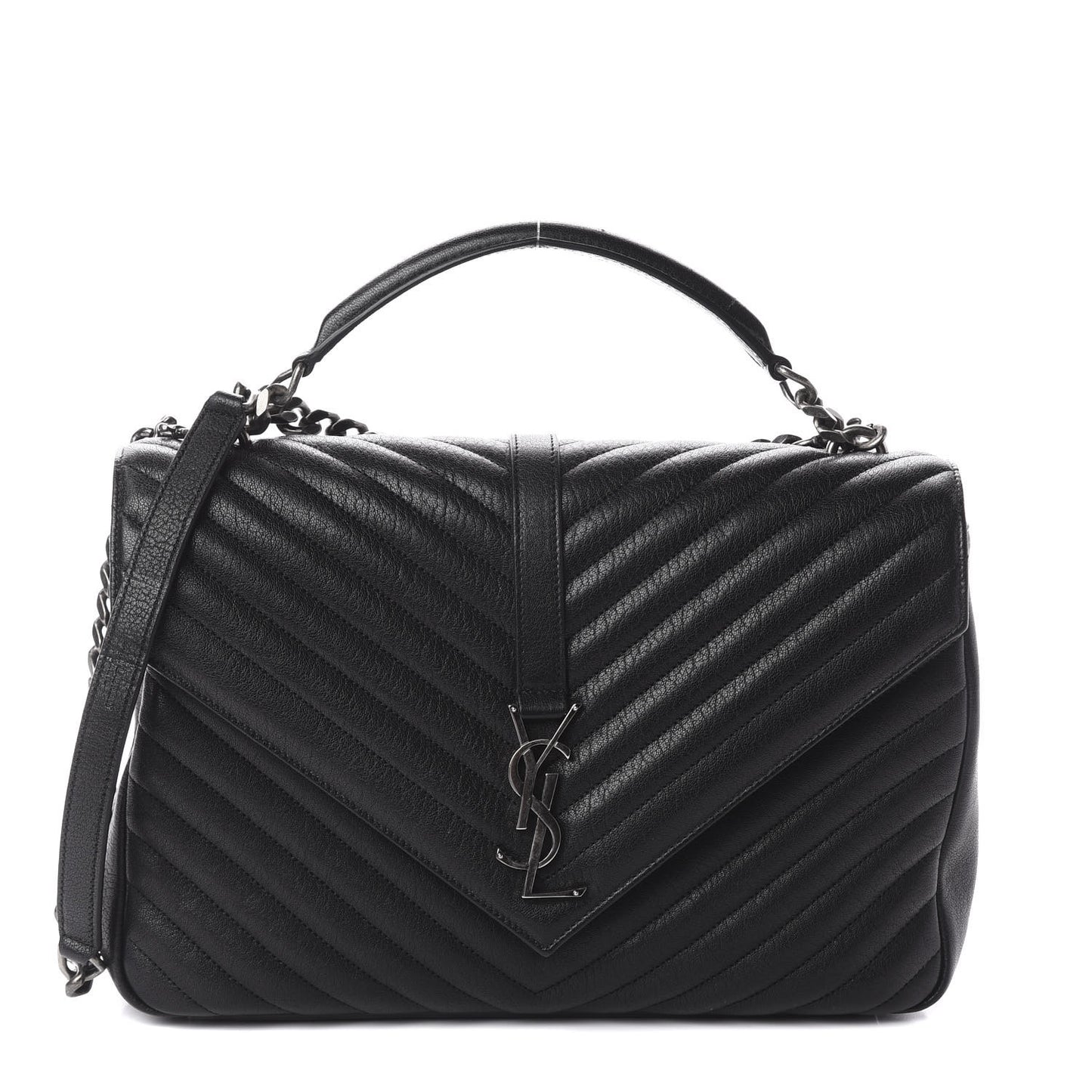 Sheepskin Matelasse Chevron Monogram Large College Satchel Black