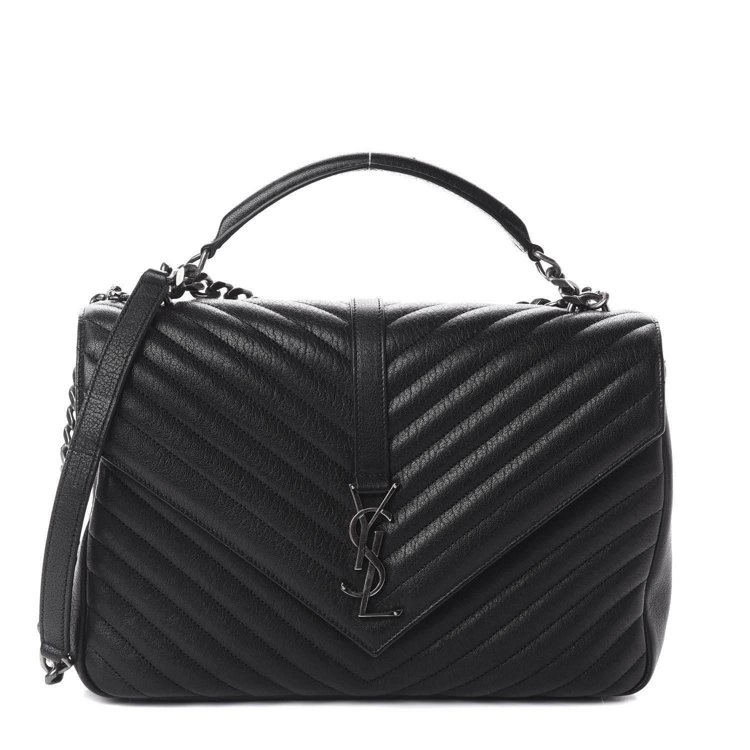 Saint Laurent Sheepskin Matelasse Chevron Monogram Large College Satchel Black 1 of 8