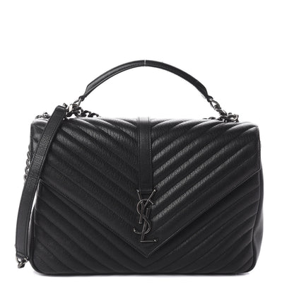 Saint Laurent Sheepskin Matelasse Chevron Monogram Large College Satchel Black 1 of 8