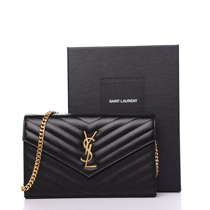 Saint Laurent Grain De Poudre Matelasse Chevron Monogram Chain Wallet Black 9 of 9