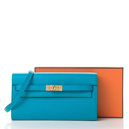 Hermes Chevre Mysore Kelly Wallet To Go Bleu Zanzibar 10 of 10