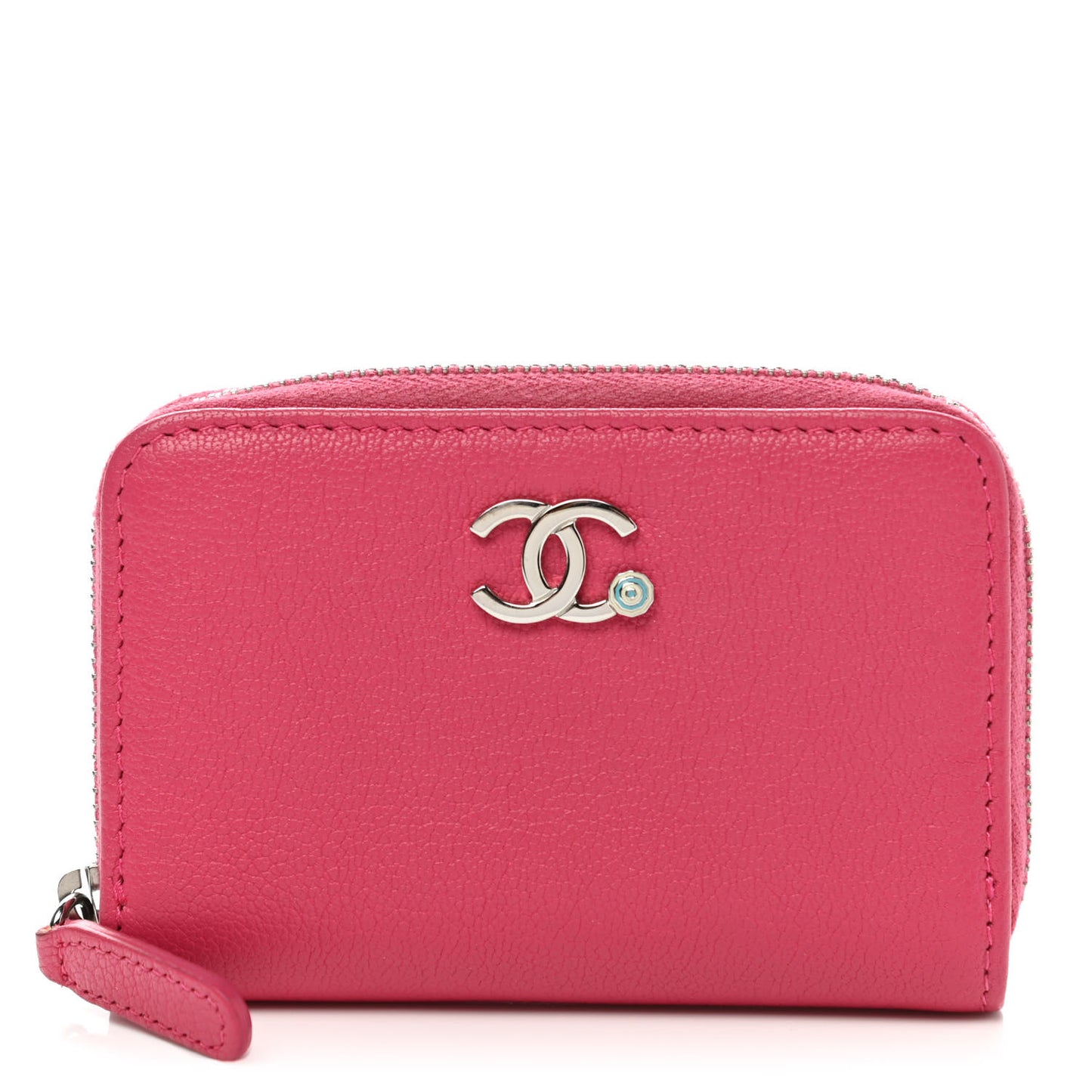 Goatskin Camellia Zip Coin Purse Pink