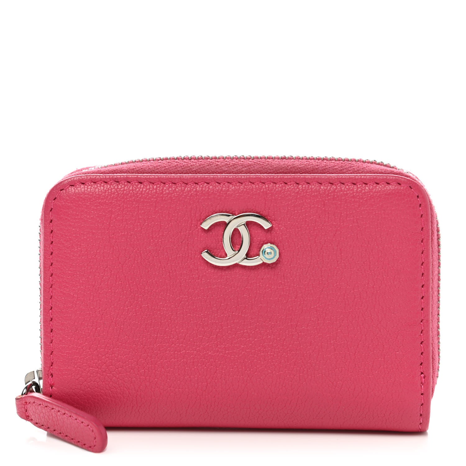 Chanel Goatskin Camellia Zip Coin Purse Pink 1 of 7