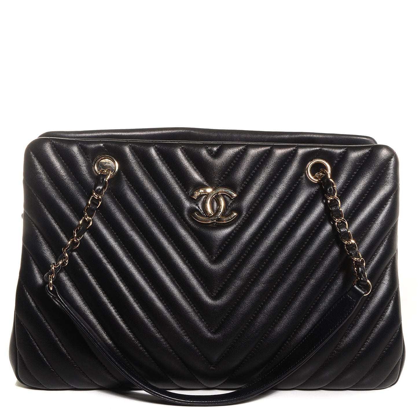 Lambskin Surpique Chevron Large Tote Black