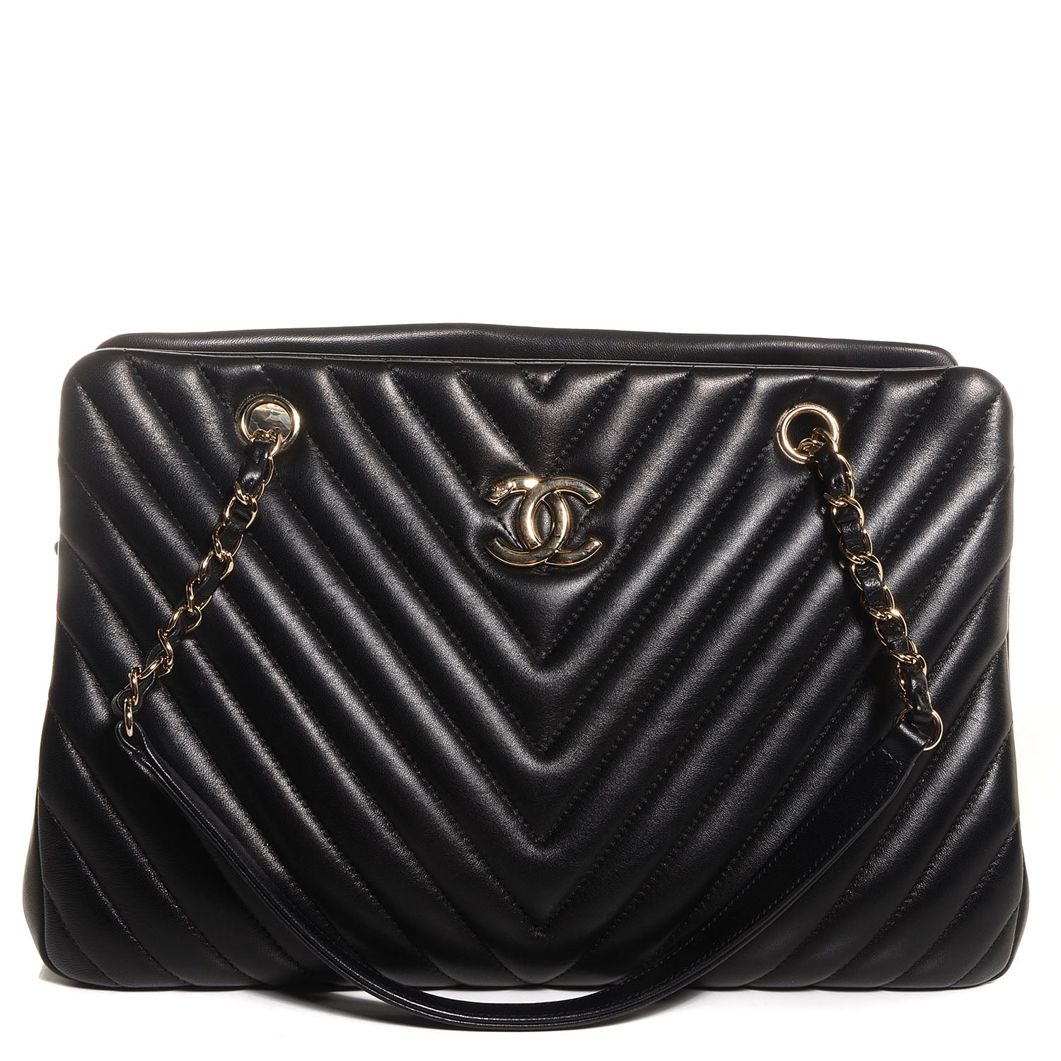 Chanel Lambskin Surpique Chevron Large Tote Black 1 of 9