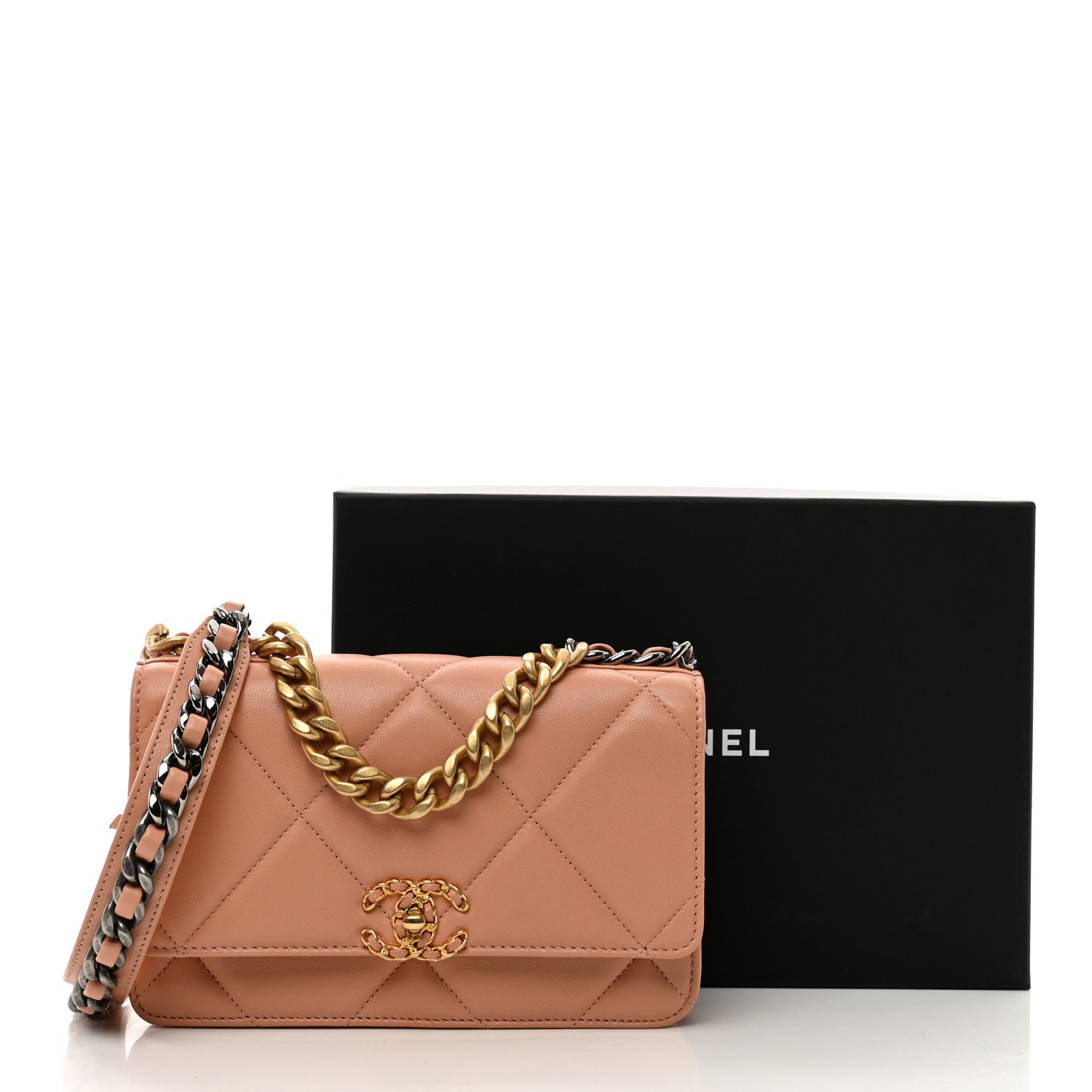 Chanel Lambskin Quilted Chanel 19 Wallet On Chain WOC Beige 12 of 12