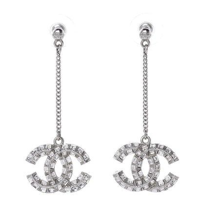 Chanel Baguette Crystal CC Drop Earrings Silver 1 of 4