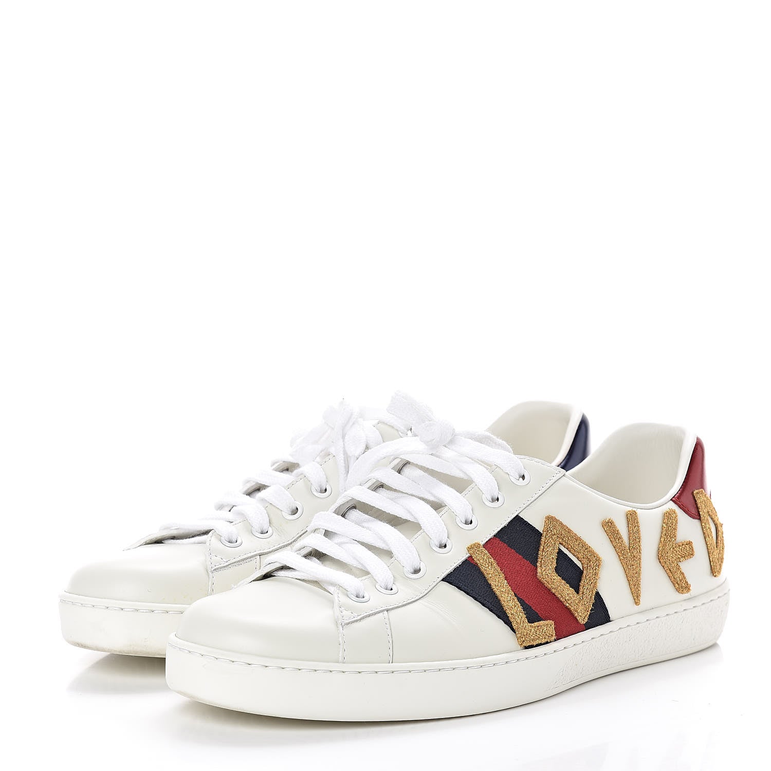 Gucci Calfskin Nappa Web LOVED Embroidered Mens Ace Sneakers 9.5 White Red Flame Notte 3 of 6