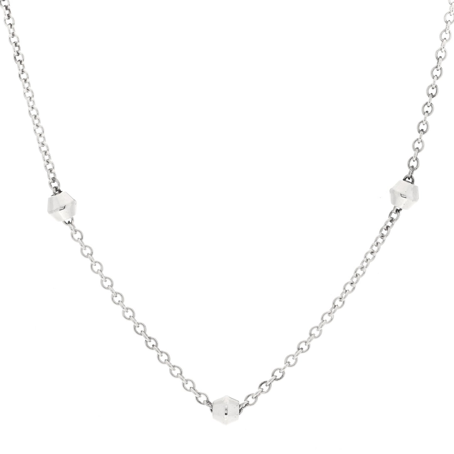 Sterling Silver Barrel Bead Station Chain Necklace