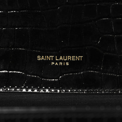 Saint Laurent Calfskin Crocodile Embossed Medium Classic Monogram Kate Tassel Satchel Black 6 of 9