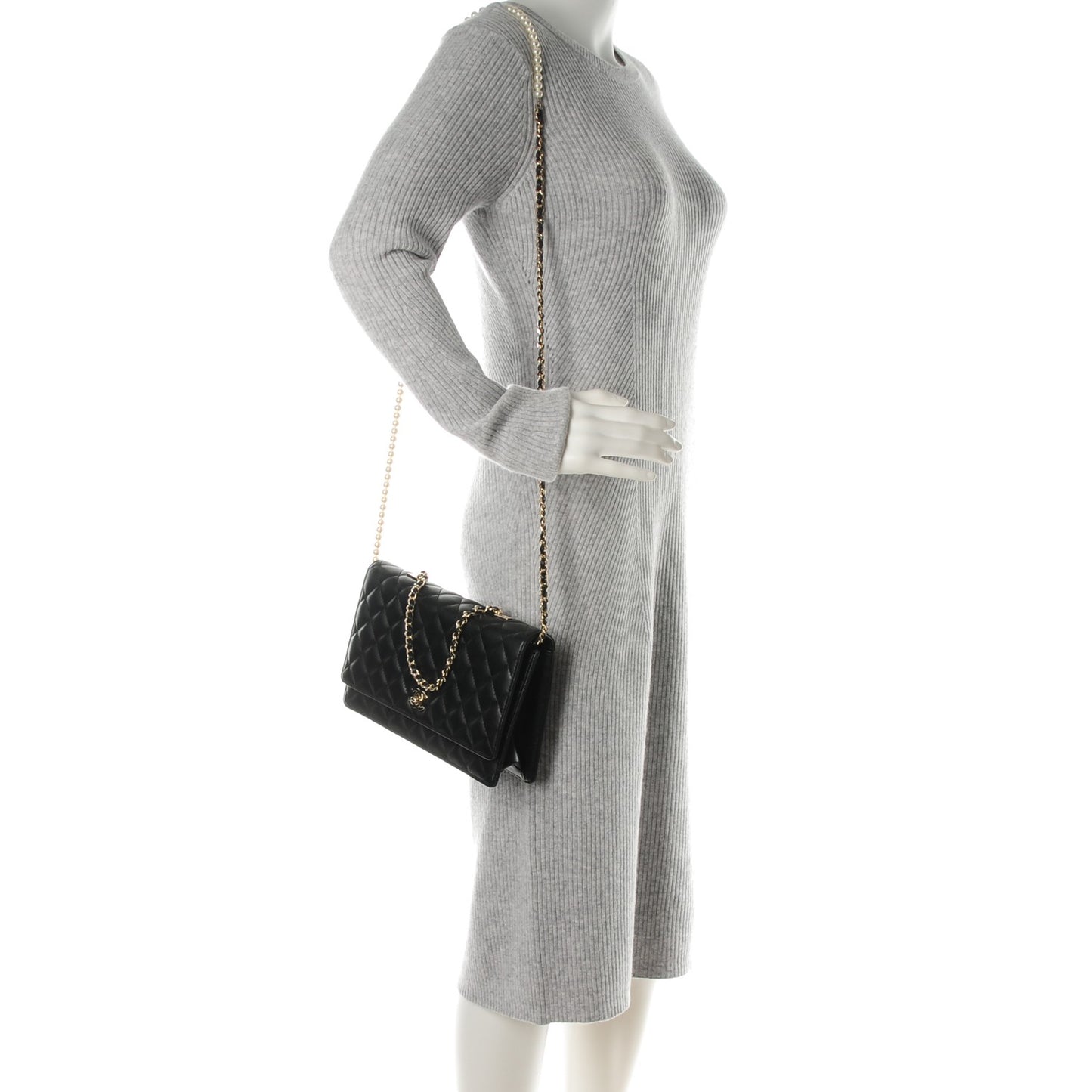 Lambskin Quilted Fantasy Pearl Flap Black