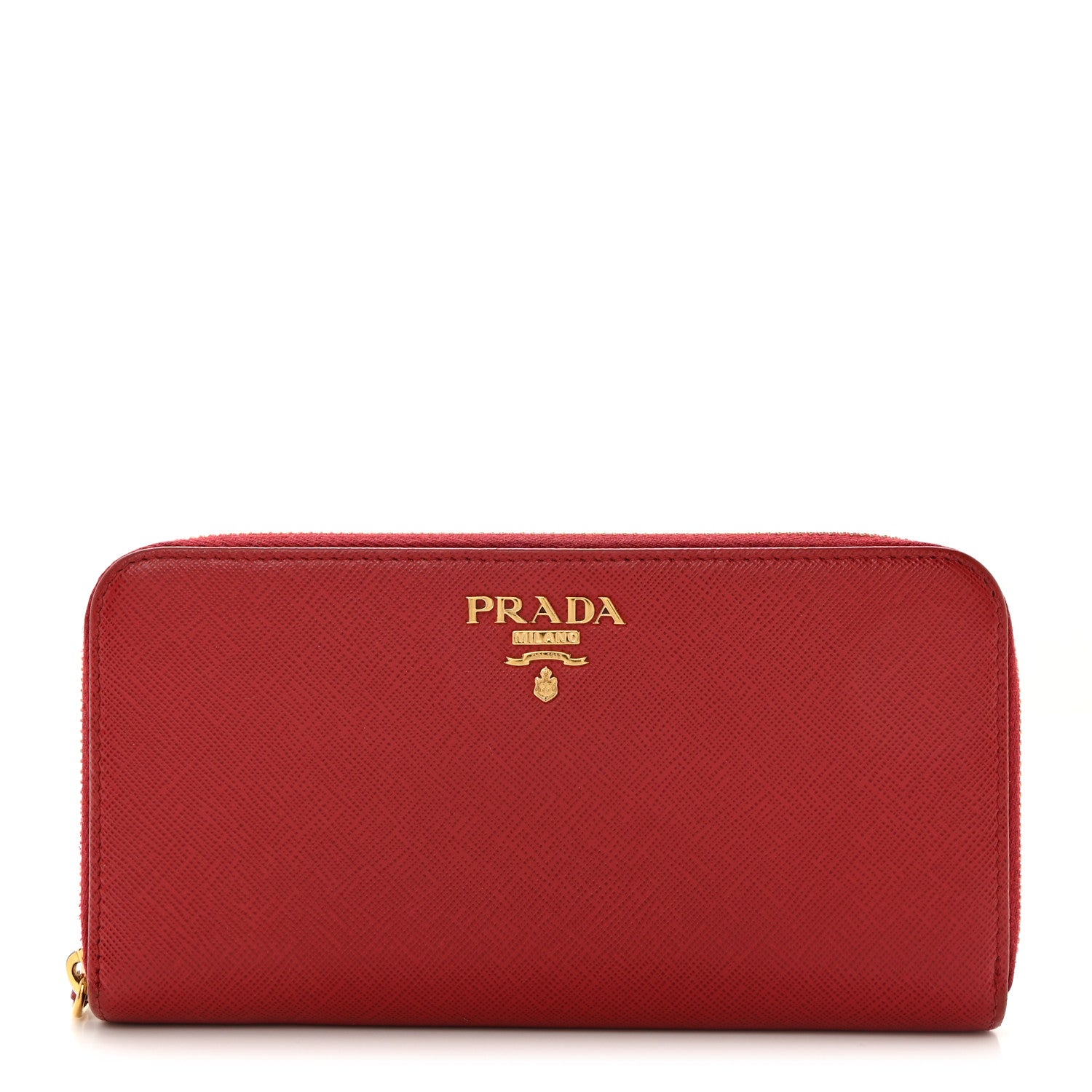 Prada Saffiano Metal Zip Around Wallet Fuoco 1 of 12
