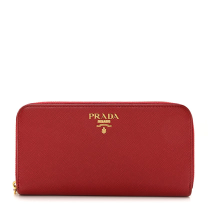 Prada Saffiano Metal Zip Around Wallet Fuoco 1 of 12