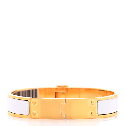 Hermes Enamel Charniere Uni Narrow Hinged Bracelet M White 3 of 6