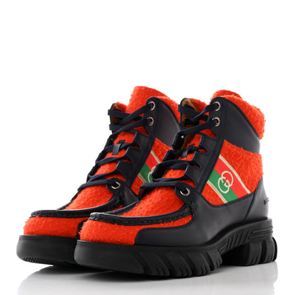 Gucci Casy Wool Quebec Calfskin Web Mens Interlocking G Lace Up Combat Boots 9 Bitter Blue 3 of 18