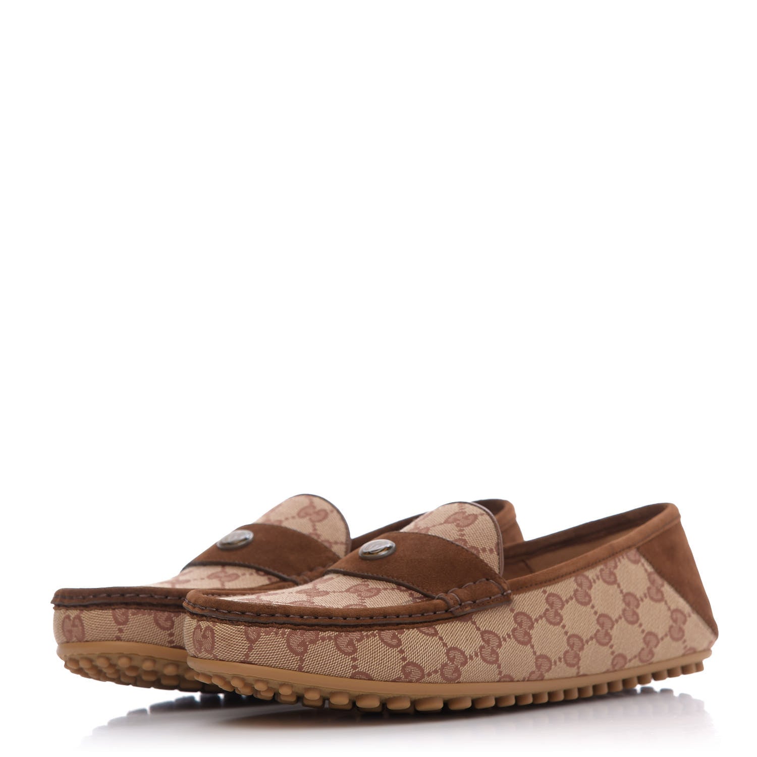 Gucci GG Monogram Suede Mens Driver Loafers 9 Beige Ruggine Cuir 3 of 11