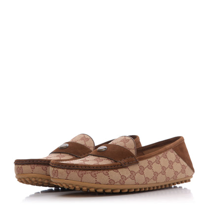 Gucci GG Monogram Suede Mens Driver Loafers 9 Beige Ruggine Cuir 3 of 11