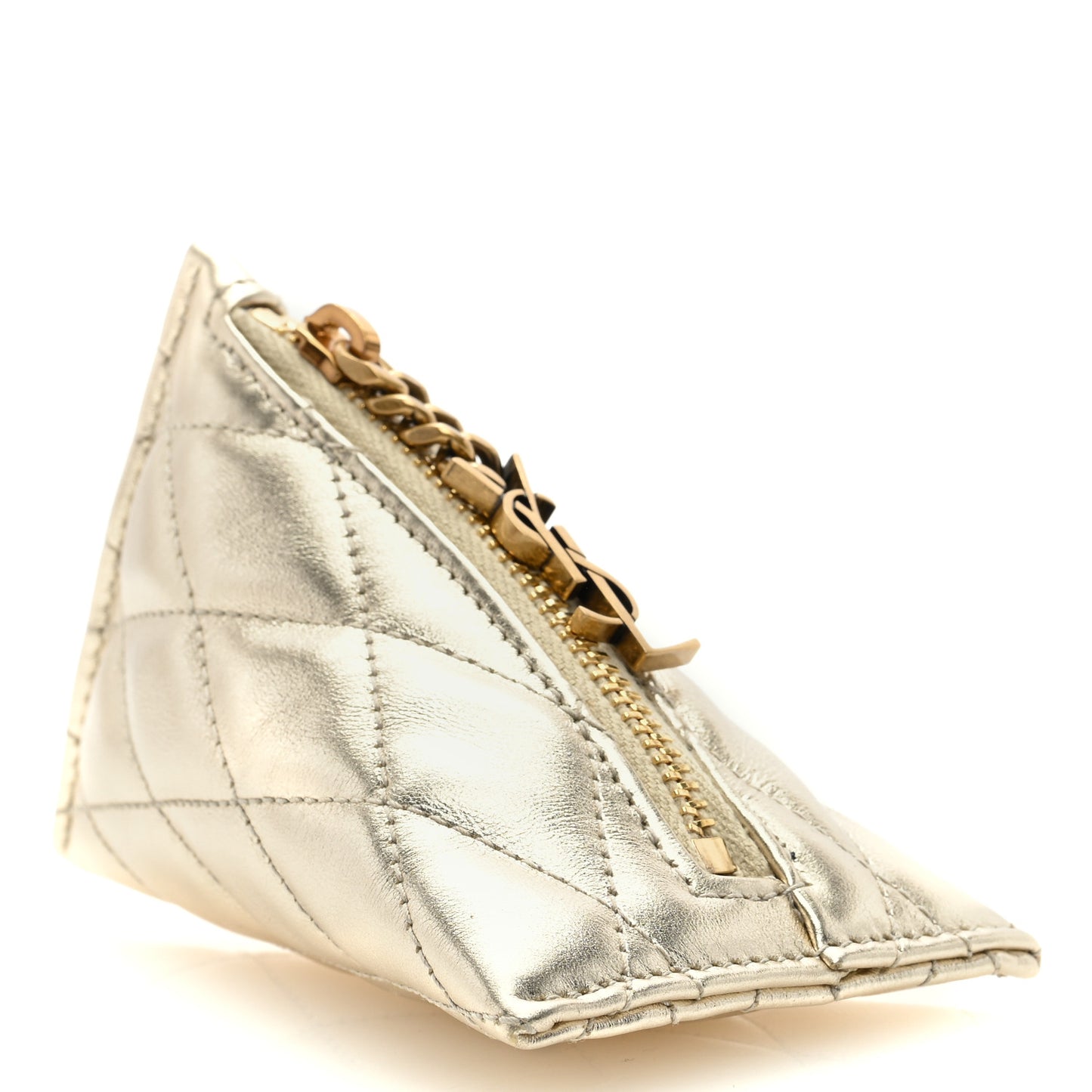 SAINT LAURENT Metallic Calfskin Berlingo Bag Charm Platino