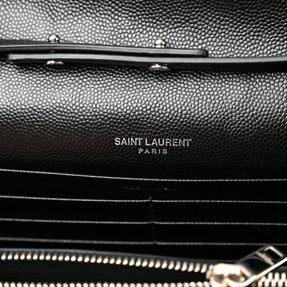 Saint Laurent Grain De Poudre Matelasse Chevron Monogram Chain Wallet Black 6 of 10