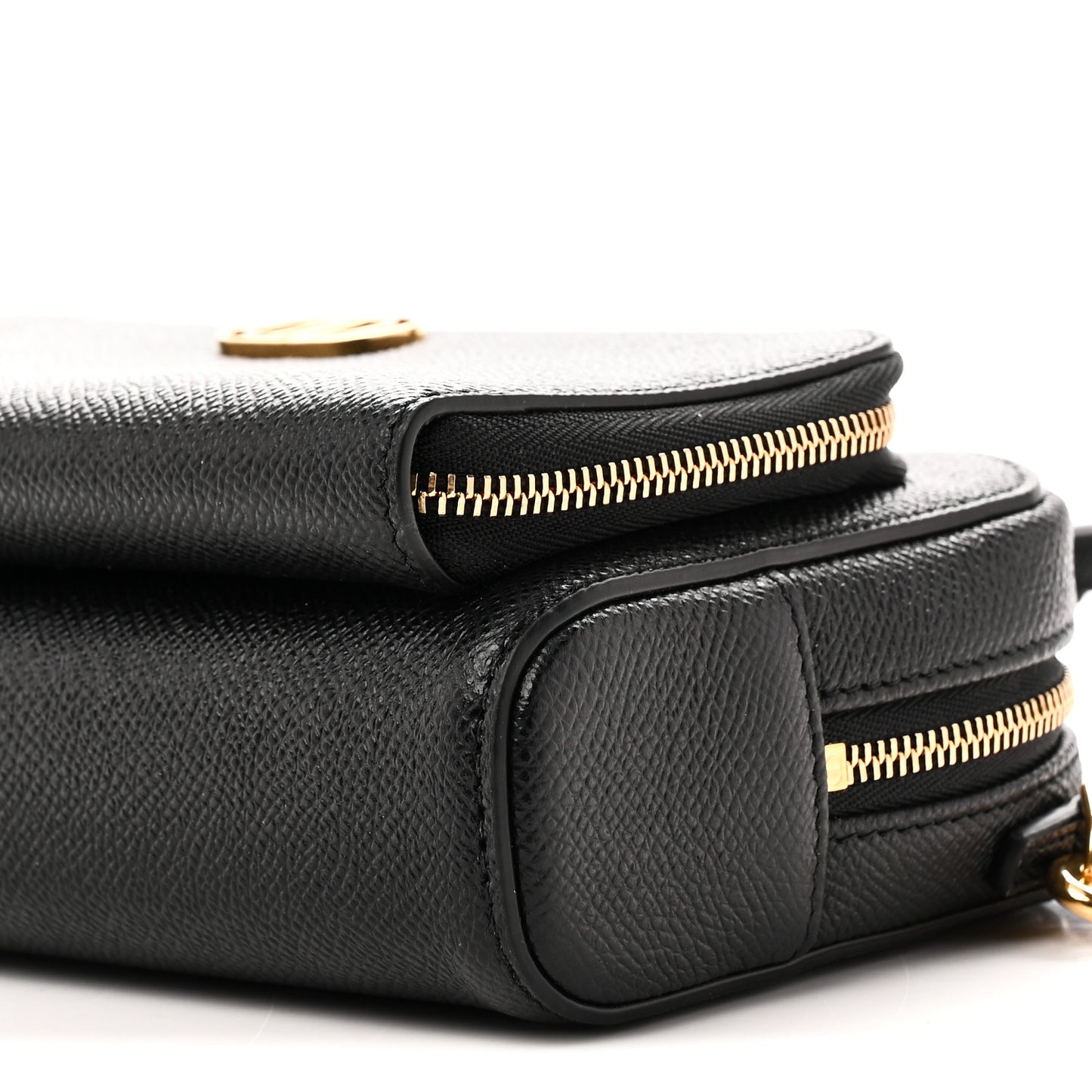 Grained Calfskin Caro Double Pouch Black