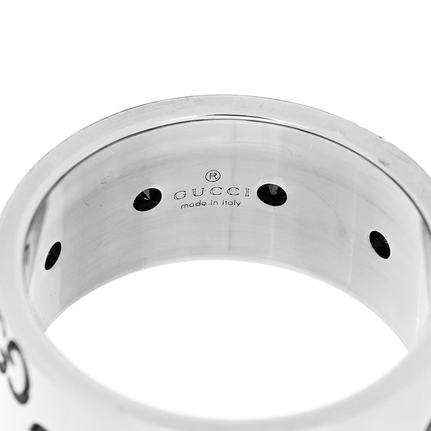 18K White Gold Black Diamond Wide Icon Ring 53 6.25