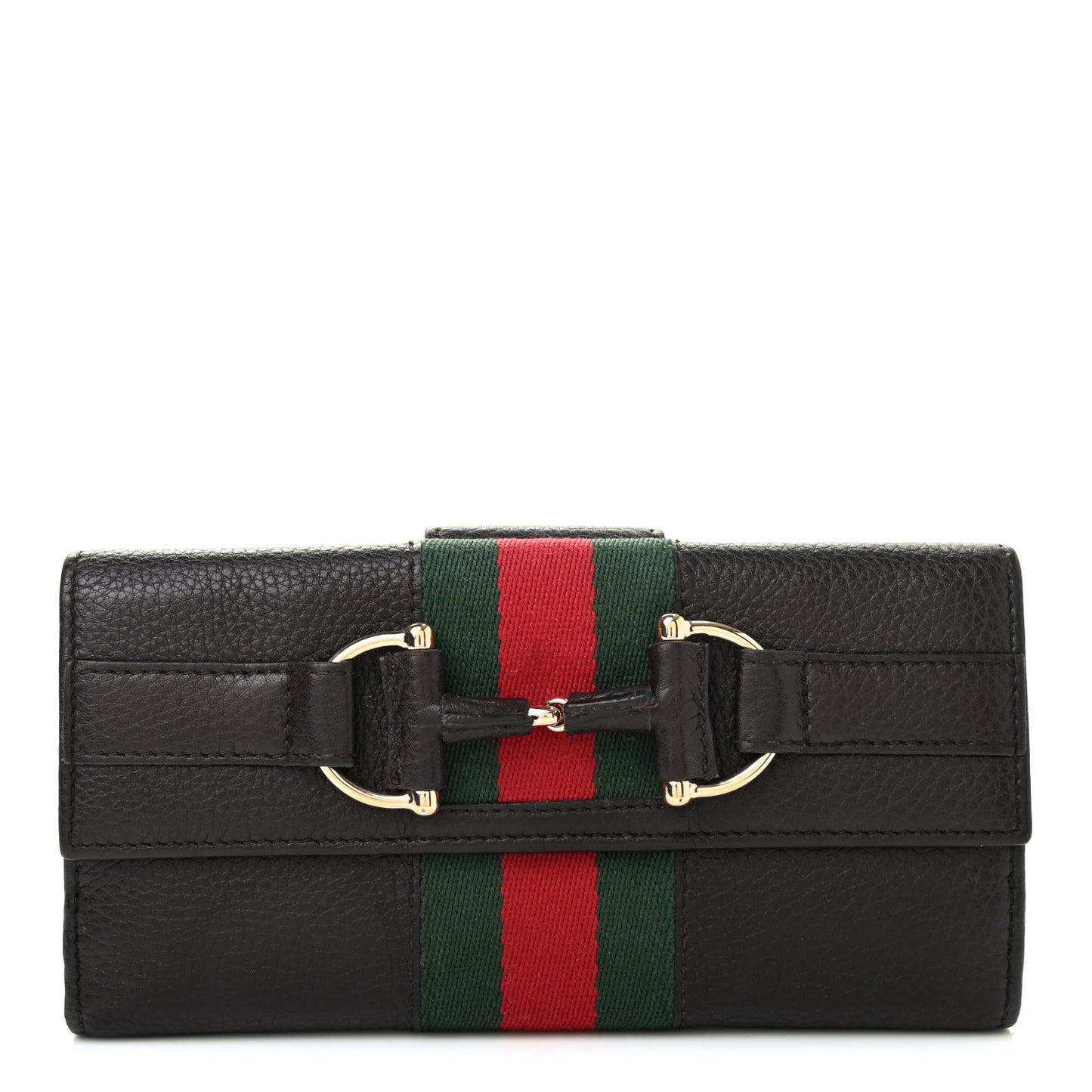 Calfskin Horsebit Web Continental Wallet Dark Brown