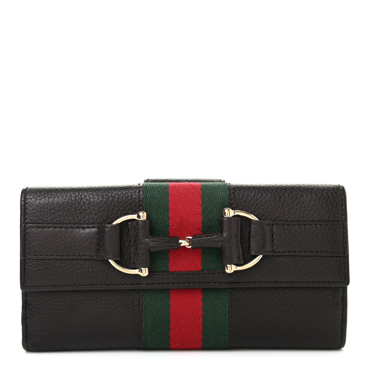 Gucci Calfskin Horsebit Web Continental Wallet Dark Brown 1 of 7