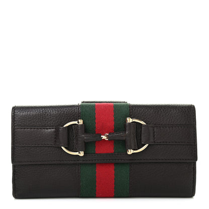 Gucci Calfskin Horsebit Web Continental Wallet Dark Brown 1 of 7