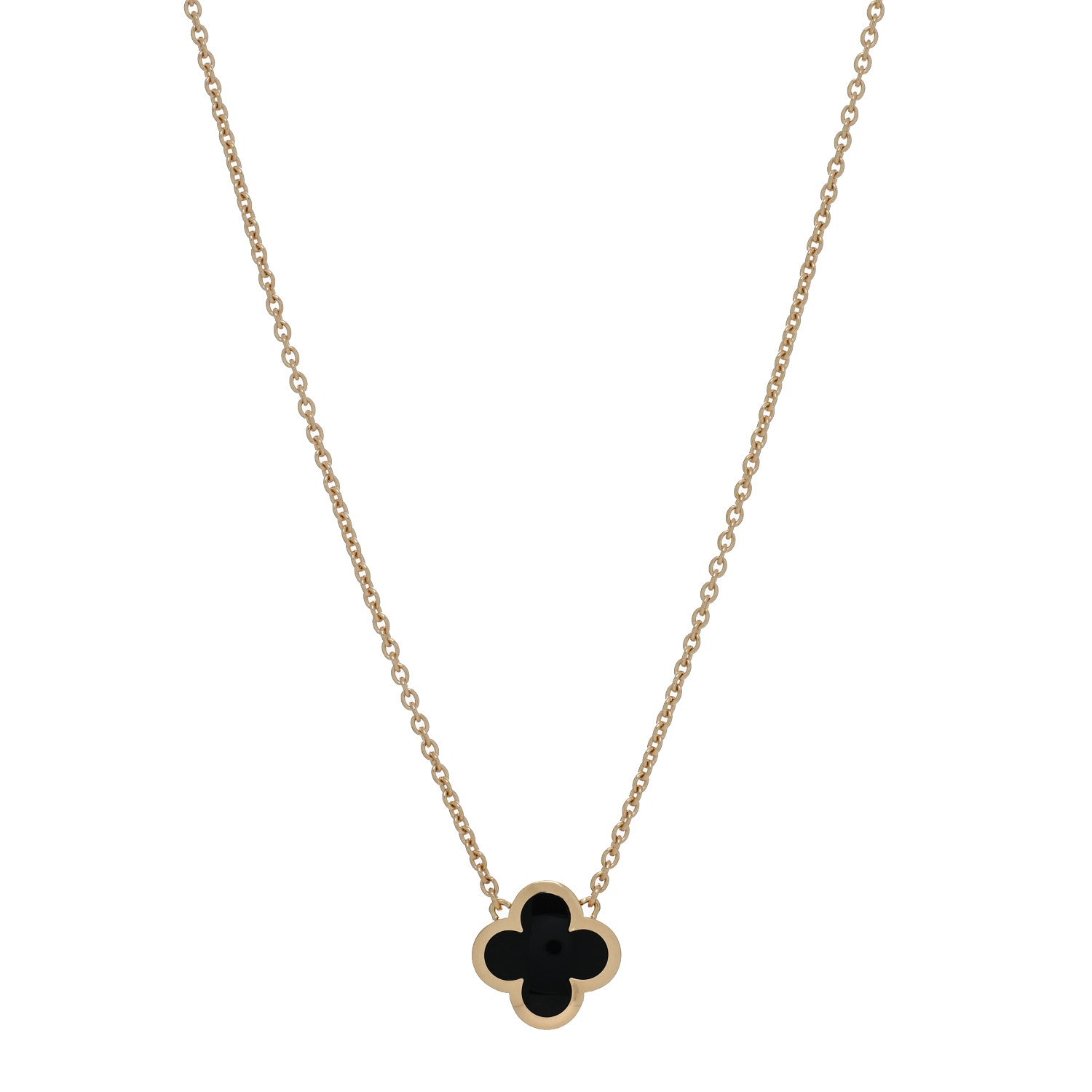 Van Cleef & Arpels 18K Yellow Gold Black Onyx Pure Alhambra Pendant Necklace 1 of 4