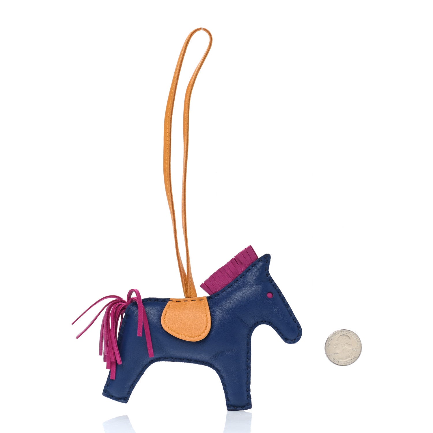 Hermes Milo Lambskin Grigri Rodeo Horse Bag Charm MM Bleu Saphir Rose Pourpre Naturel Bouton D'Or 2 of 3