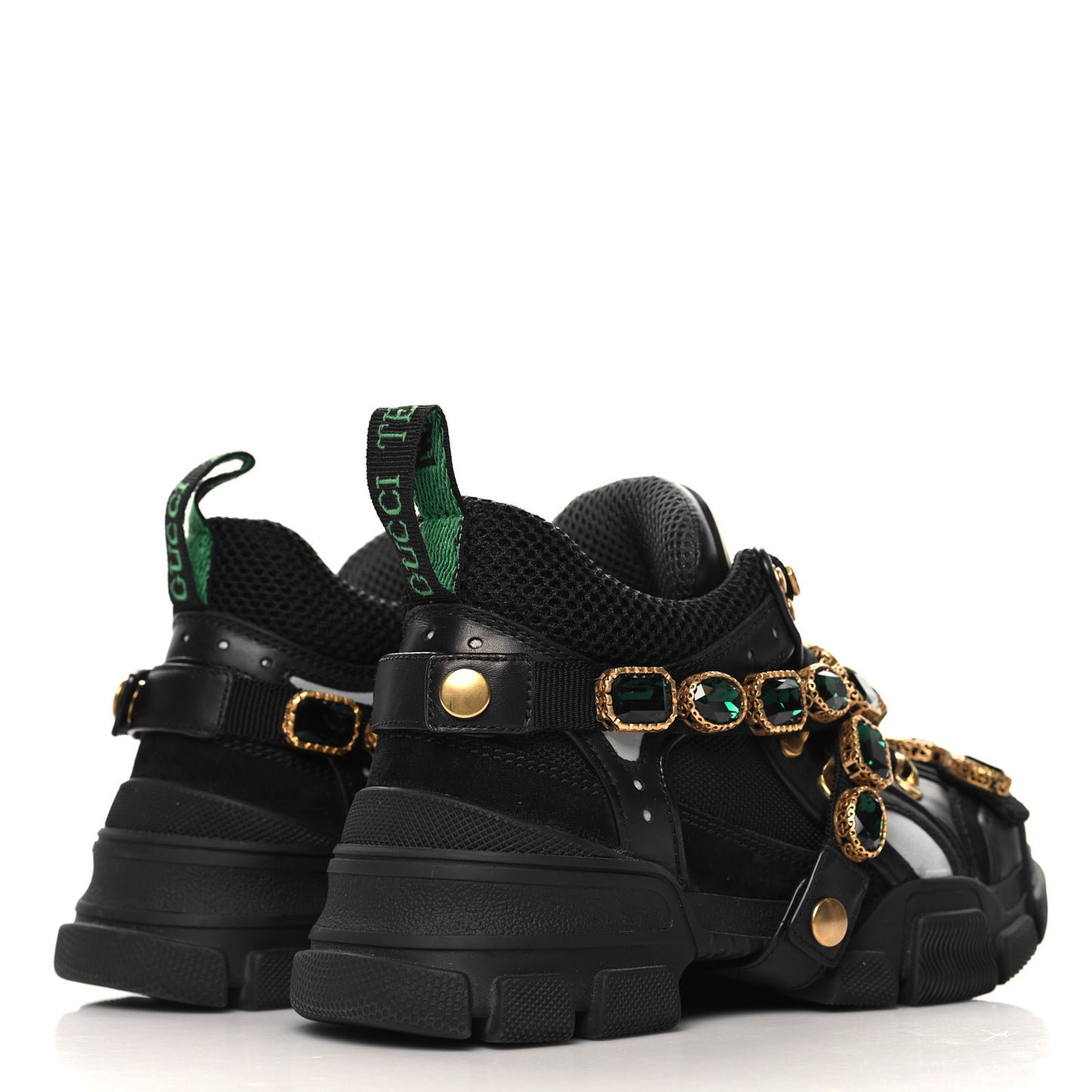X SEGA Mesh Suede Calfskin Removable Crystals Womens Flashtrek Sneakers 35.5 Black Silver