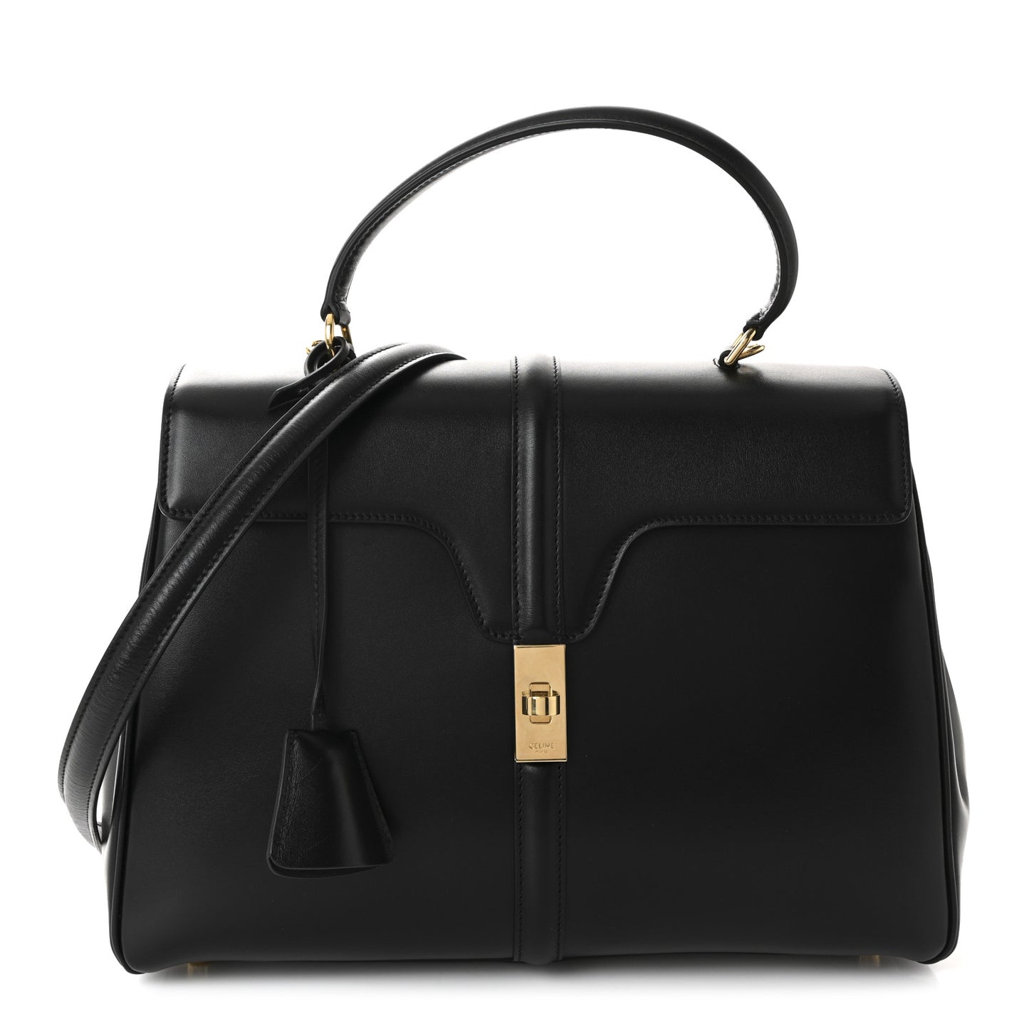 Satinated Calfskin Medium 16 Top Handle Bag Black