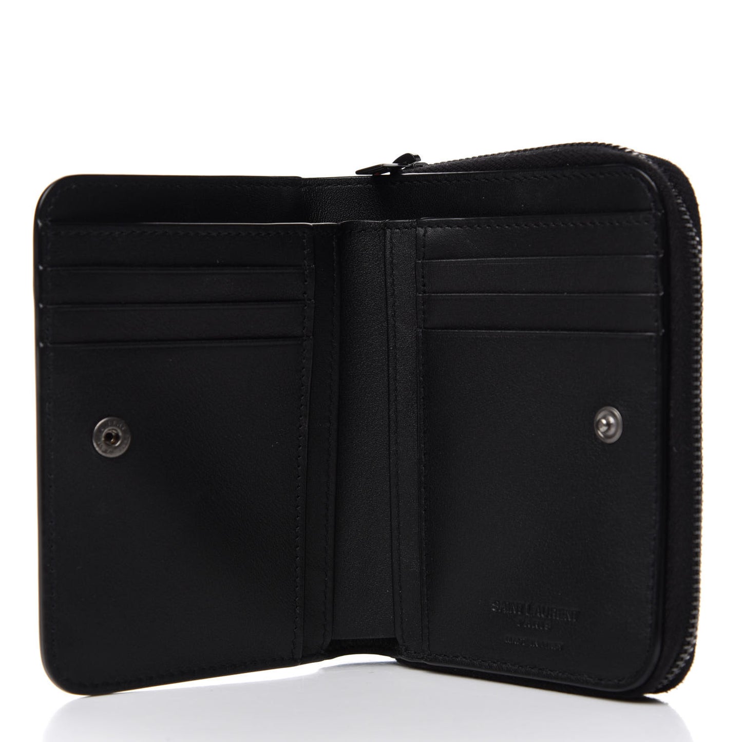 Patent Leopard Print Compact Zip Around Wallet Black Red