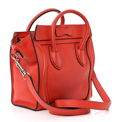 Celine Drummed Calfskin Nano Luggage Red 3 of 17