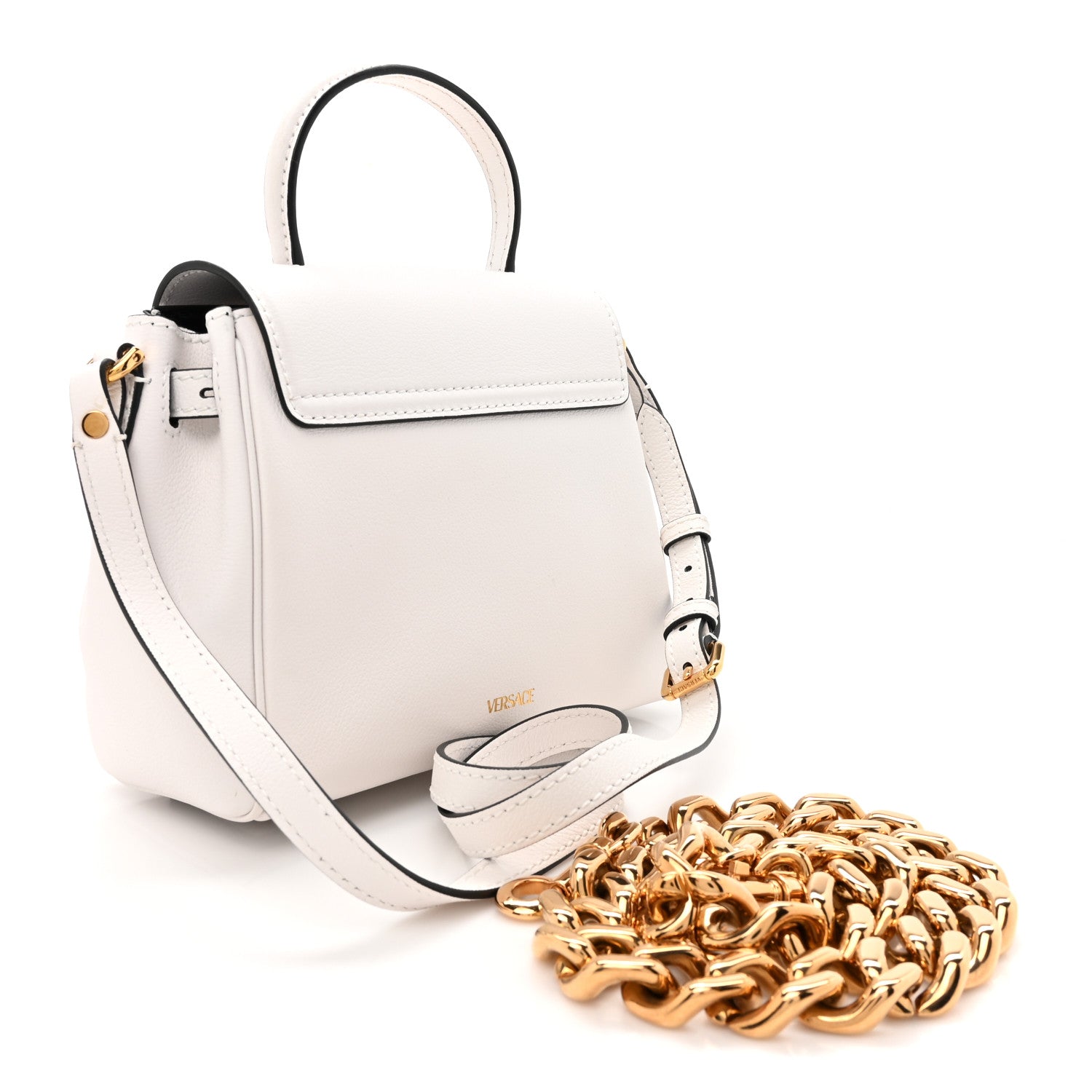 Versace Grained Calfskin Small La Medusa Top Handle Bag Optical White 2 of 14