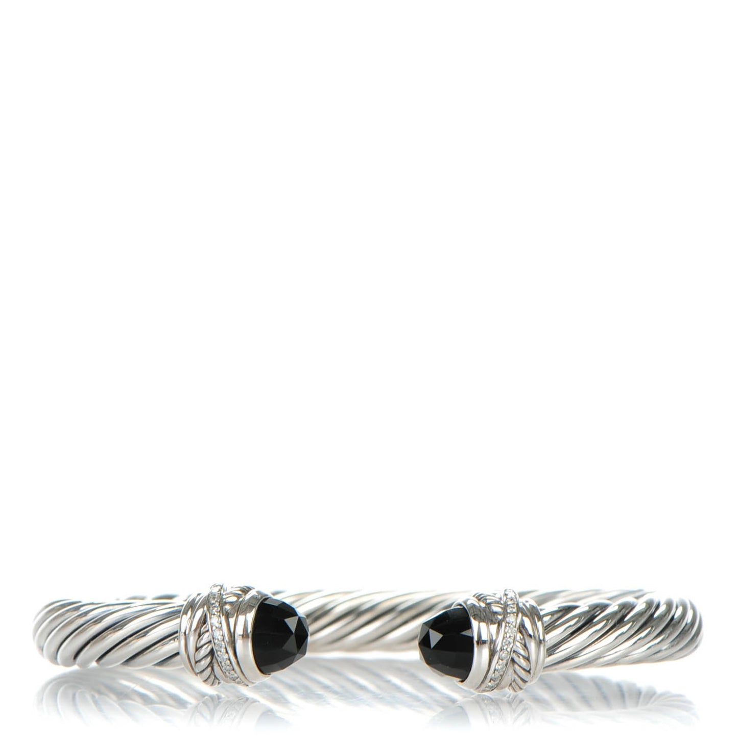 Sterling Silver Diamond Black Onyx 7mm Cable Classics Crossover Bracelet