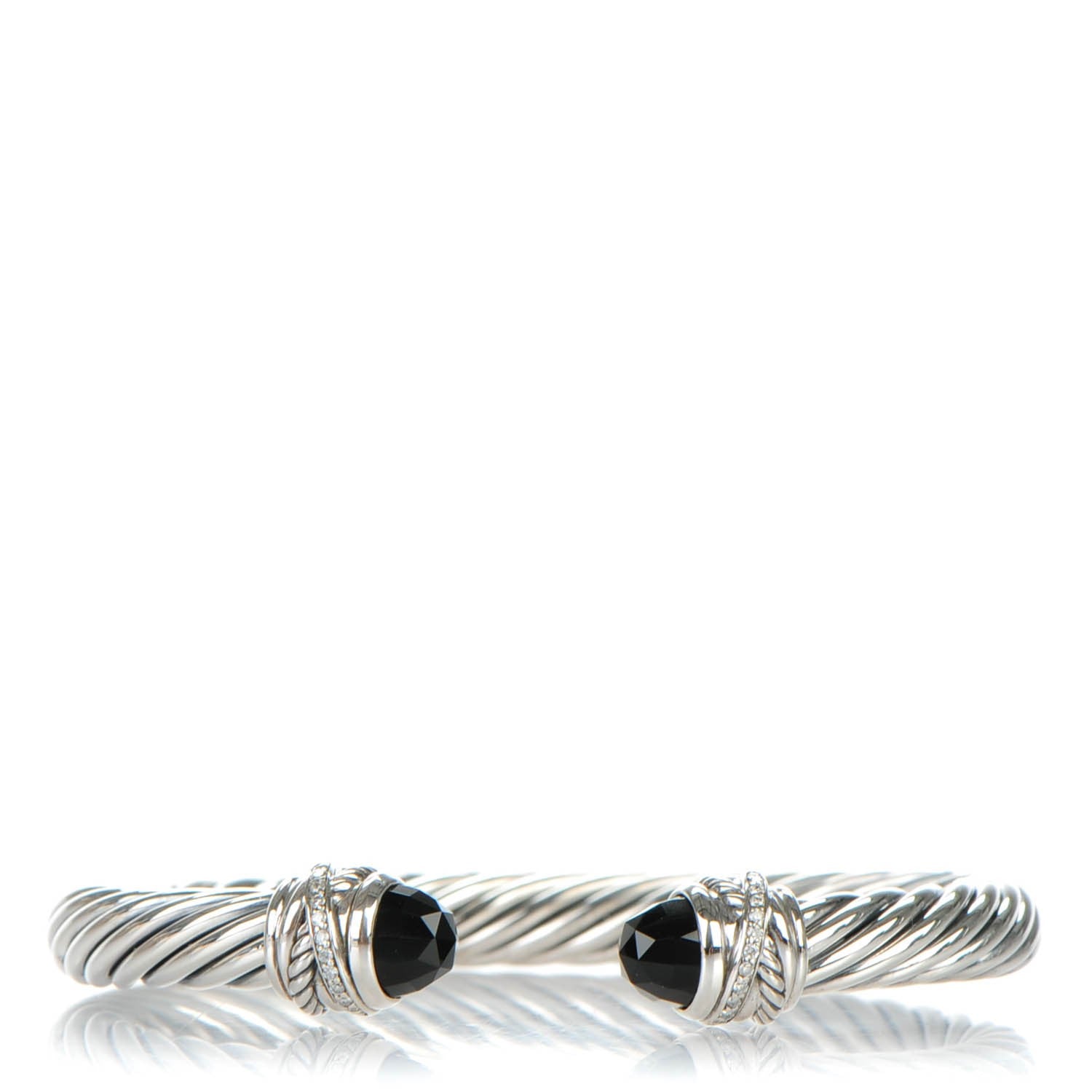 David Yurman Sterling Silver Diamond Black Onyx 7mm Cable Classics Crossover Bracelet 1 of 5