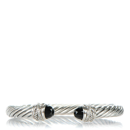 David Yurman Sterling Silver Diamond Black Onyx 7mm Cable Classics Crossover Bracelet 1 of 5