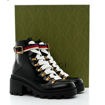 Gucci Calfskin Sylvie Web Womens Lace Up Combat Boots 38.5 Black 9 of 9