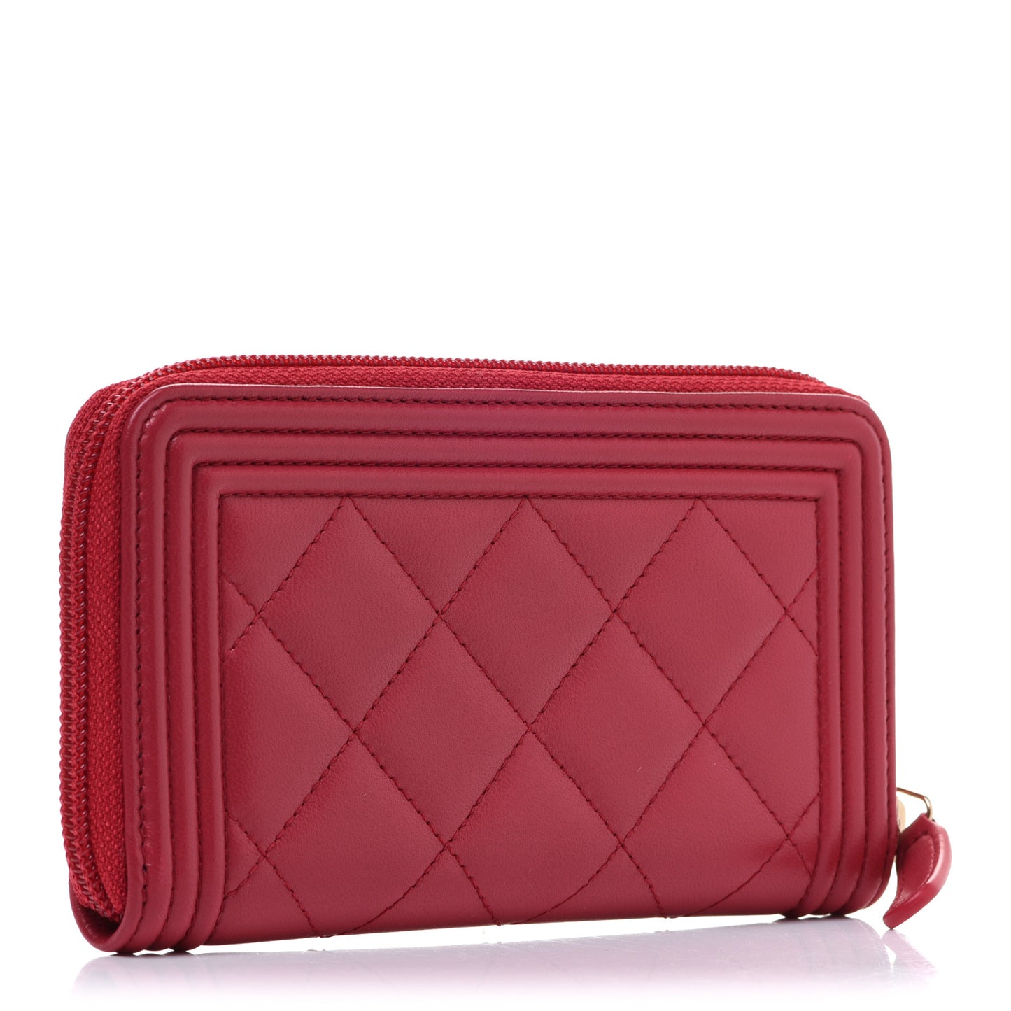Lambskin Quilted Small Boy Zip Around Wallet Red
