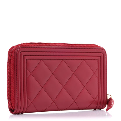 Chanel Lambskin Quilted Small Boy Zip Around Wallet Red 3 of 10