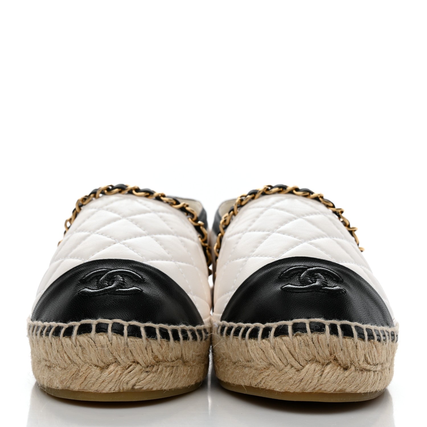Chanel Lambskin Grosgrain Quilted CC Chain Espadrilles 36 White Black 2 of 9