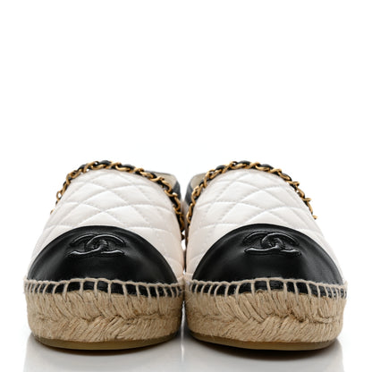 Chanel Lambskin Grosgrain Quilted CC Chain Espadrilles 36 White Black 2 of 9