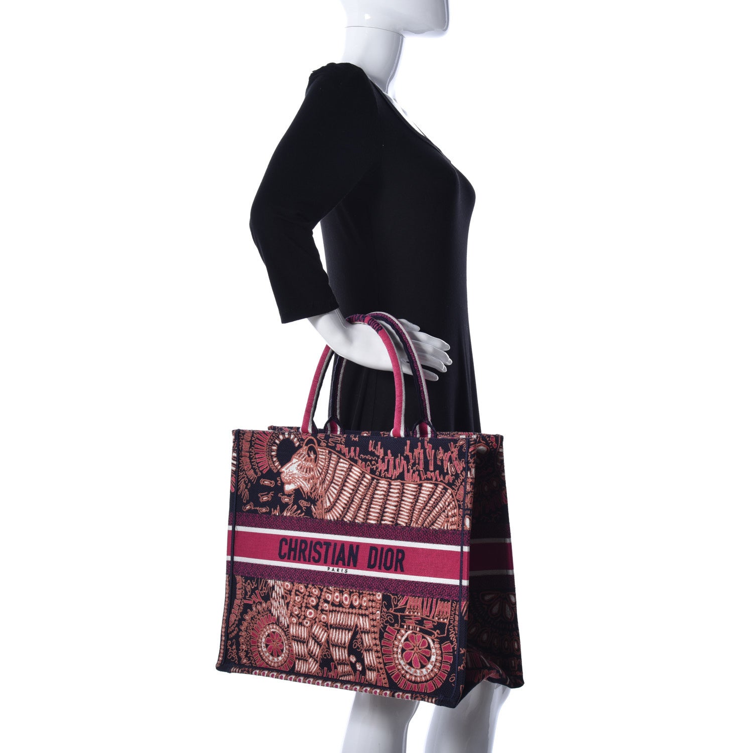 Christian Dior Canvas Embroidered Dior Animals Tiger Book Tote Deep Blue Fuchsia 3 of 9