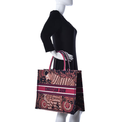Christian Dior Canvas Embroidered Dior Animals Tiger Book Tote Deep Blue Fuchsia 3 of 9
